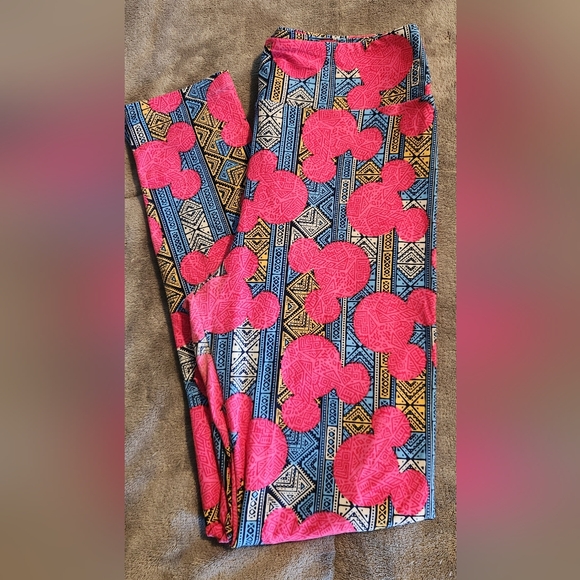 LuLaRoe Geometric Pink and Blue Leggings - Picture 1 of 2